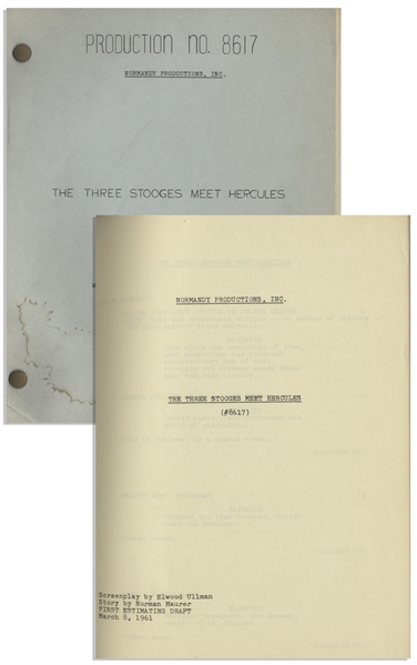 Moe Howards 118pp. Script for the Feature The Three Stooges Meet Hercules -- First Estimating Draft Dated March 1961 -- Stain on Cover, Else Very Good Condition